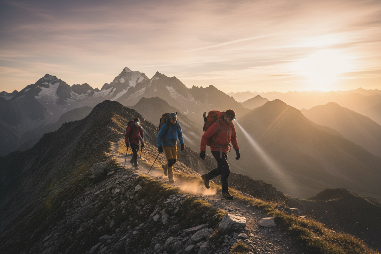 Randonneurs en action en montagne